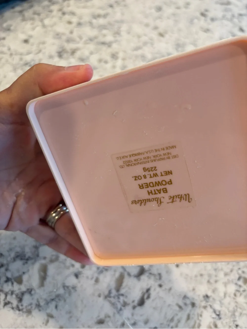 Vintage Evyan White Shoulders pink plastic Art Deco jar with lid